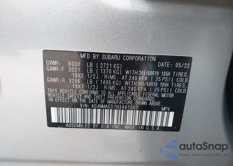 2022 Subaru Ascent Premium from USA, damaged, VIN 4S4WMAED1N3441007
